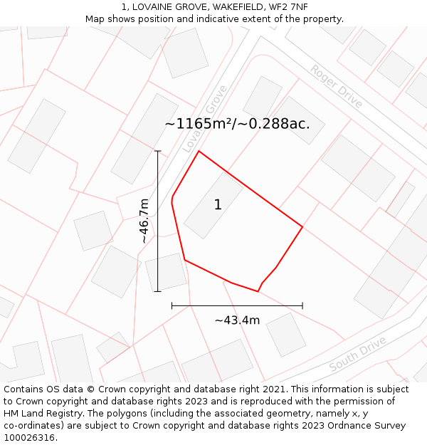 1, LOVAINE GROVE, WAKEFIELD, WF2 7NF: Plot and title map