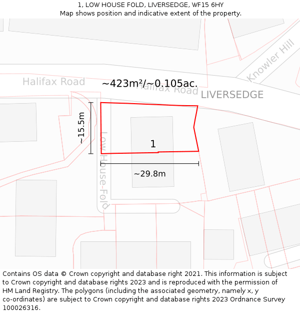 1, LOW HOUSE FOLD, LIVERSEDGE, WF15 6HY: Plot and title map