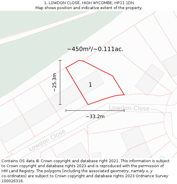 1, LOWDON CLOSE, HIGH WYCOMBE, HP11 1DN: Plot and title map