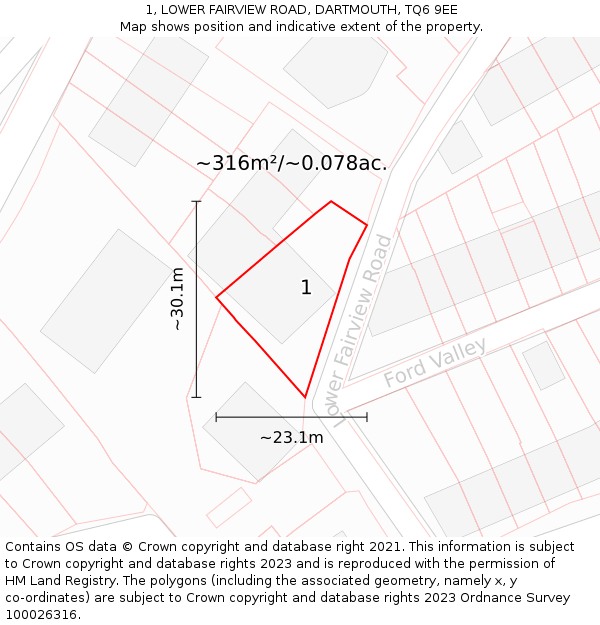 1, LOWER FAIRVIEW ROAD, DARTMOUTH, TQ6 9EE: Plot and title map