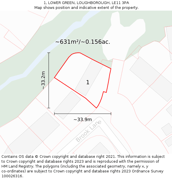 1, LOWER GREEN, LOUGHBOROUGH, LE11 3PA: Plot and title map