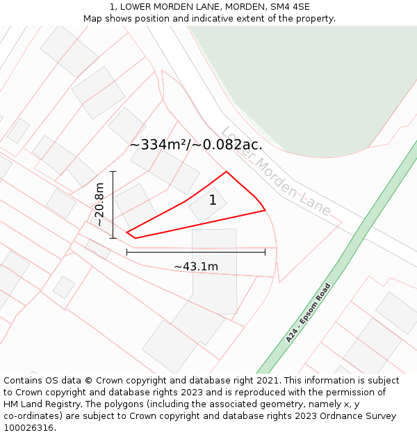 1, LOWER MORDEN LANE, MORDEN, SM4 4SE: Plot and title map