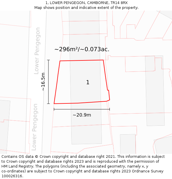 1, LOWER PENGEGON, CAMBORNE, TR14 8RX: Plot and title map