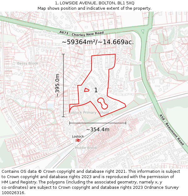 1, LOWSIDE AVENUE, BOLTON, BL1 5XQ: Plot and title map