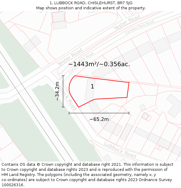 1, LUBBOCK ROAD, CHISLEHURST, BR7 5JG: Plot and title map