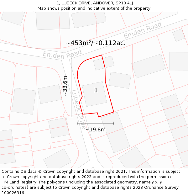 1, LUBECK DRIVE, ANDOVER, SP10 4LJ: Plot and title map