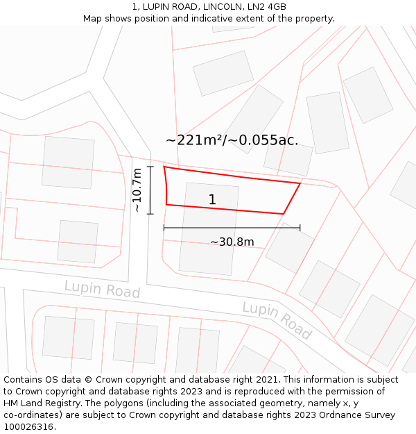 1, LUPIN ROAD, LINCOLN, LN2 4GB: Plot and title map