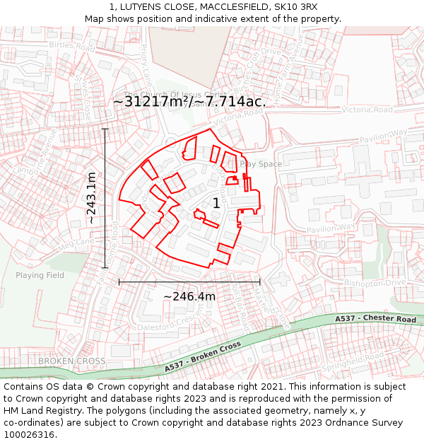 1, LUTYENS CLOSE, MACCLESFIELD, SK10 3RX: Plot and title map