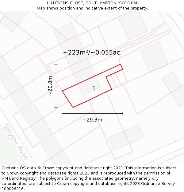 1, LUTYENS CLOSE, SOUTHAMPTON, SO19 0AH: Plot and title map