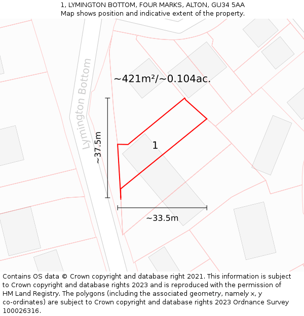 1, LYMINGTON BOTTOM, FOUR MARKS, ALTON, GU34 5AA: Plot and title map