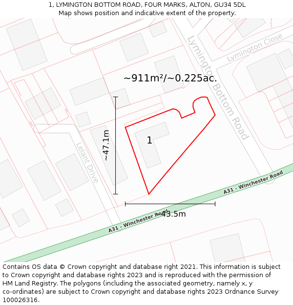 1, LYMINGTON BOTTOM ROAD, FOUR MARKS, ALTON, GU34 5DL: Plot and title map