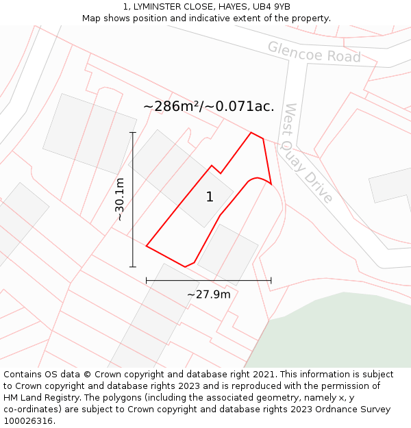 1, LYMINSTER CLOSE, HAYES, UB4 9YB: Plot and title map