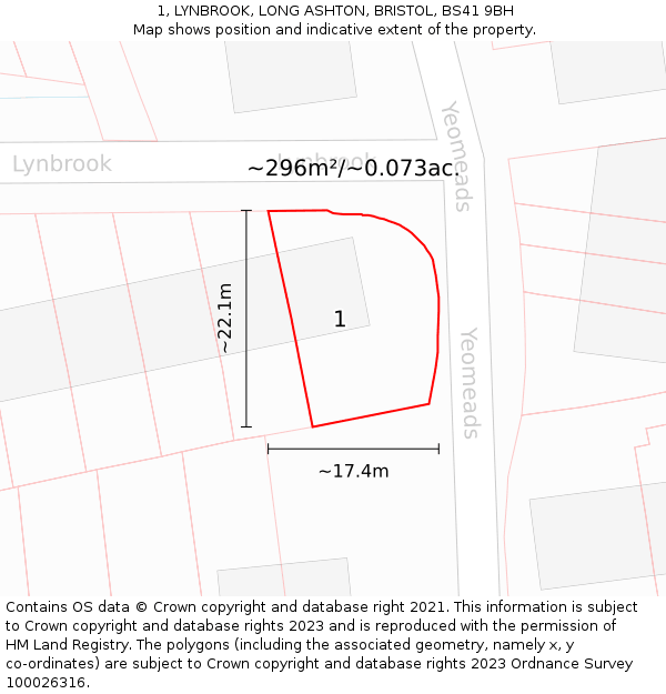 1, LYNBROOK, LONG ASHTON, BRISTOL, BS41 9BH: Plot and title map