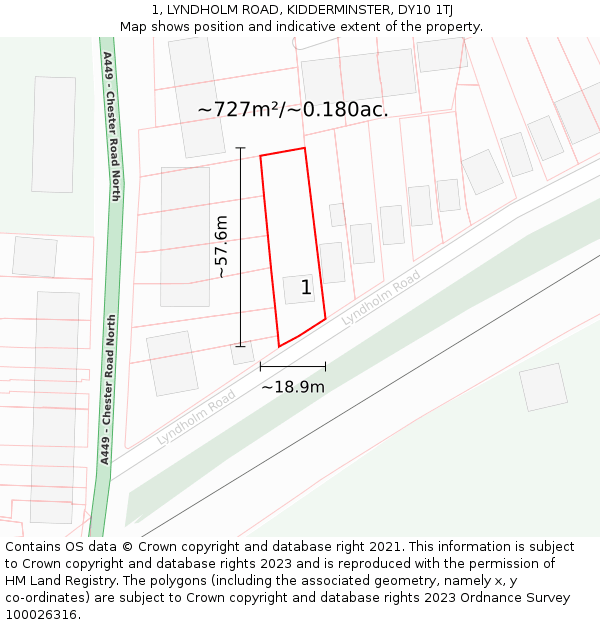 1, LYNDHOLM ROAD, KIDDERMINSTER, DY10 1TJ: Plot and title map