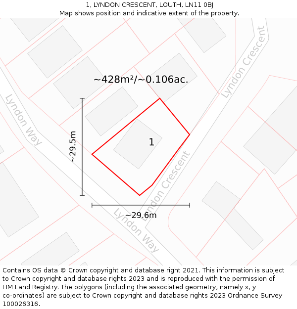 1, LYNDON CRESCENT, LOUTH, LN11 0BJ: Plot and title map