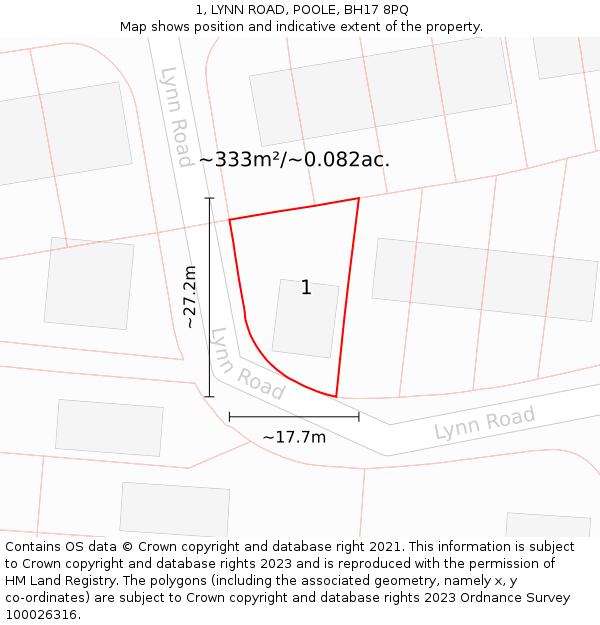 1, LYNN ROAD, POOLE, BH17 8PQ: Plot and title map