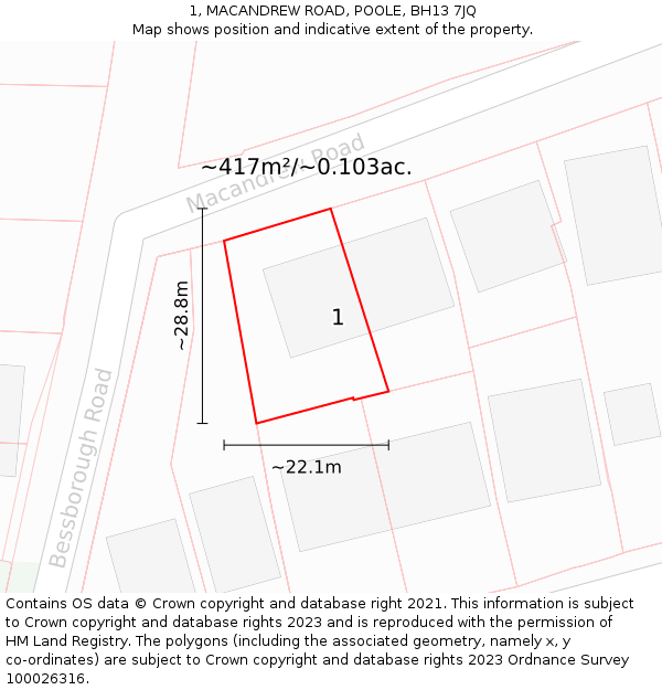 1, MACANDREW ROAD, POOLE, BH13 7JQ: Plot and title map
