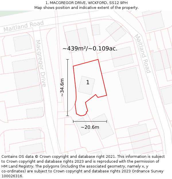 1, MACGREGOR DRIVE, WICKFORD, SS12 9PH: Plot and title map