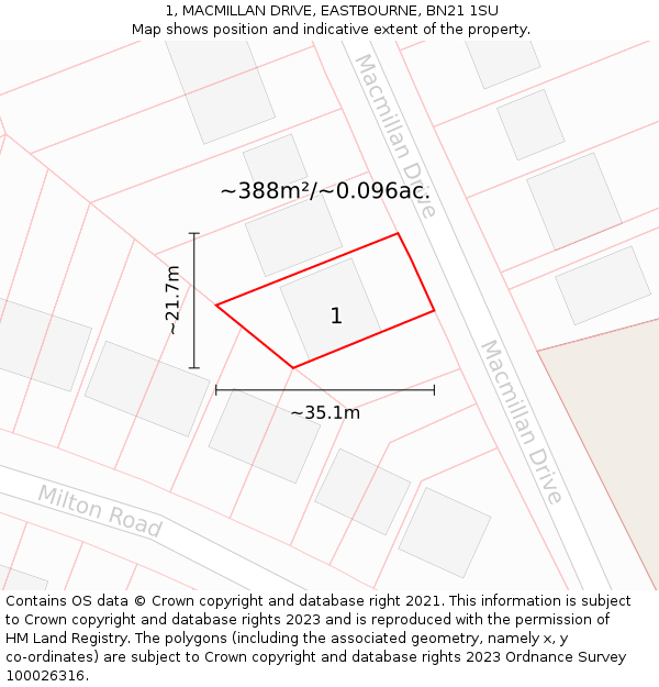 1, MACMILLAN DRIVE, EASTBOURNE, BN21 1SU: Plot and title map