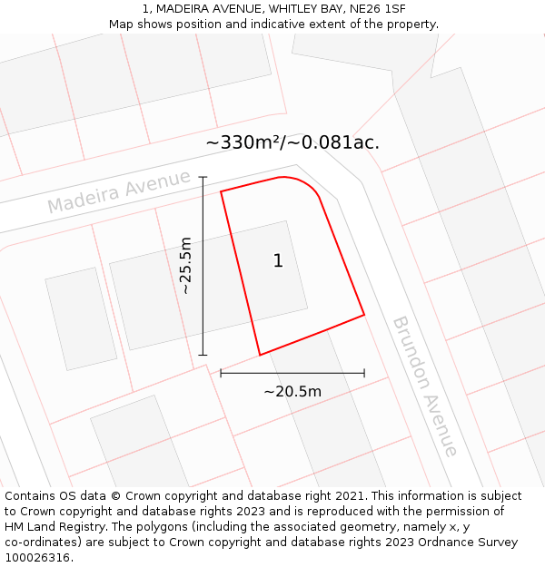 1, MADEIRA AVENUE, WHITLEY BAY, NE26 1SF: Plot and title map