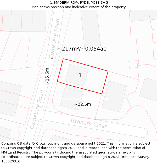 1, MADEIRA ROW, RYDE, PO33 3HG: Plot and title map