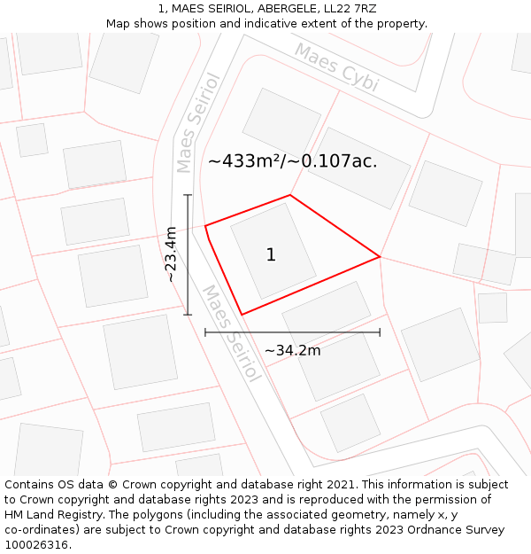 1, MAES SEIRIOL, ABERGELE, LL22 7RZ: Plot and title map