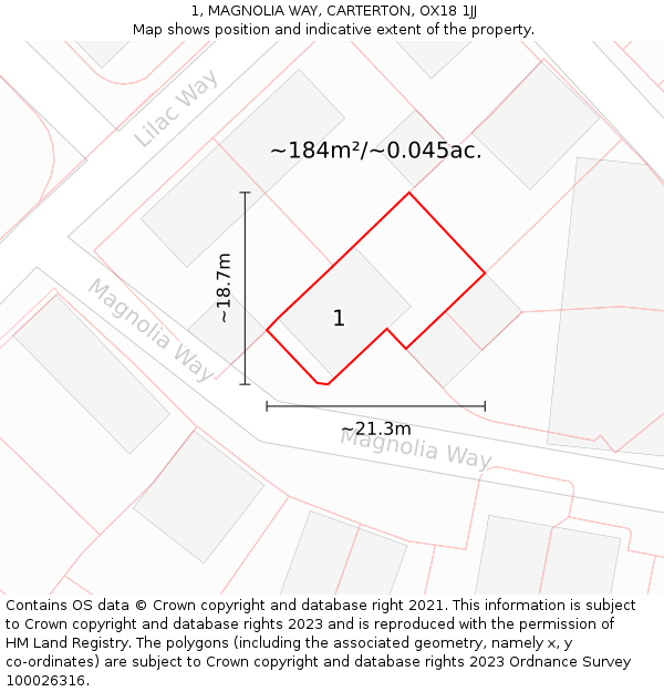 1, MAGNOLIA WAY, CARTERTON, OX18 1JJ: Plot and title map