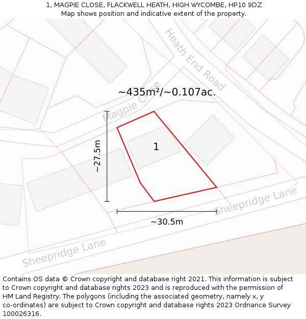 1, MAGPIE CLOSE, FLACKWELL HEATH, HIGH WYCOMBE, HP10 9DZ: Plot and title map