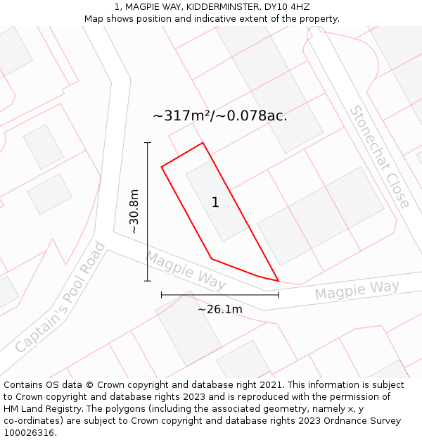 1, MAGPIE WAY, KIDDERMINSTER, DY10 4HZ: Plot and title map