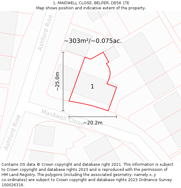 1, MAIDWELL CLOSE, BELPER, DE56 1TE: Plot and title map