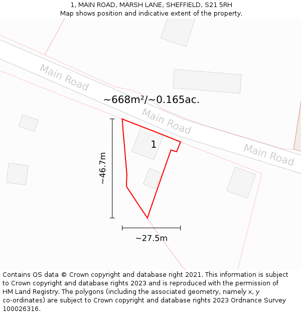 1, MAIN ROAD, MARSH LANE, SHEFFIELD, S21 5RH: Plot and title map