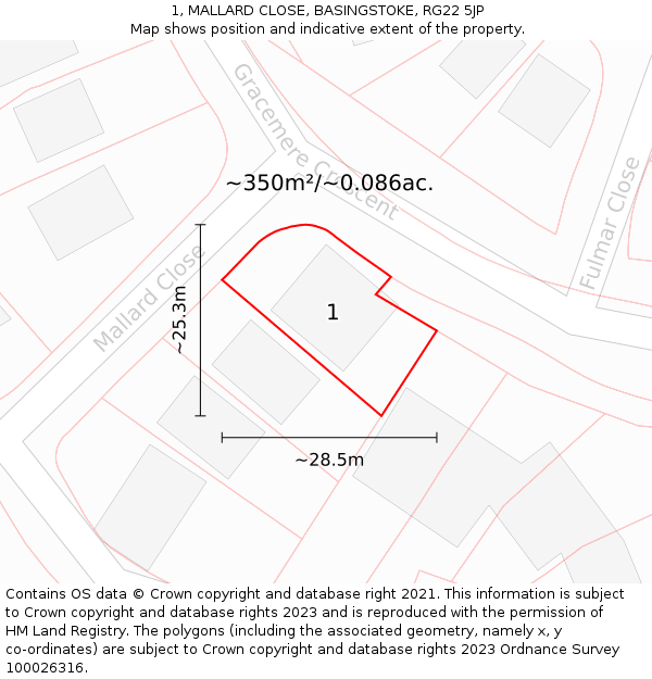 1, MALLARD CLOSE, BASINGSTOKE, RG22 5JP: Plot and title map