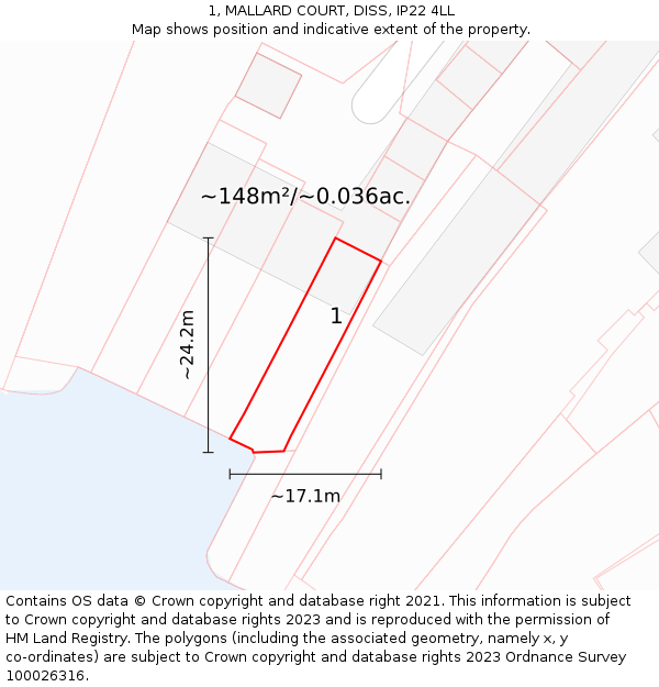 1, MALLARD COURT, DISS, IP22 4LL: Plot and title map