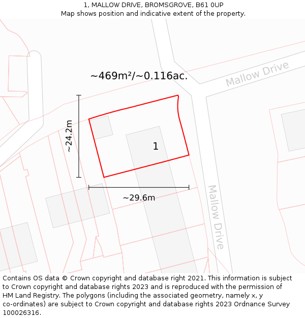 1, MALLOW DRIVE, BROMSGROVE, B61 0UP: Plot and title map