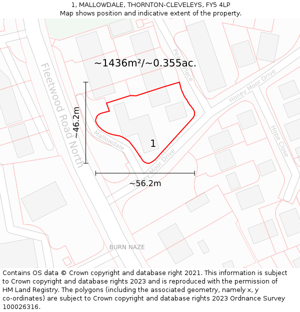 1, MALLOWDALE, THORNTON-CLEVELEYS, FY5 4LP: Plot and title map