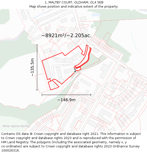 1, MALTBY COURT, OLDHAM, OL4 5EB: Plot and title map