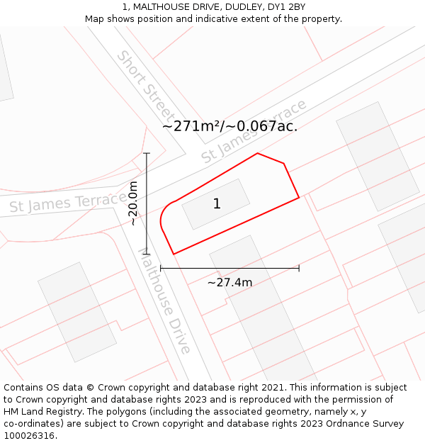 1, MALTHOUSE DRIVE, DUDLEY, DY1 2BY: Plot and title map
