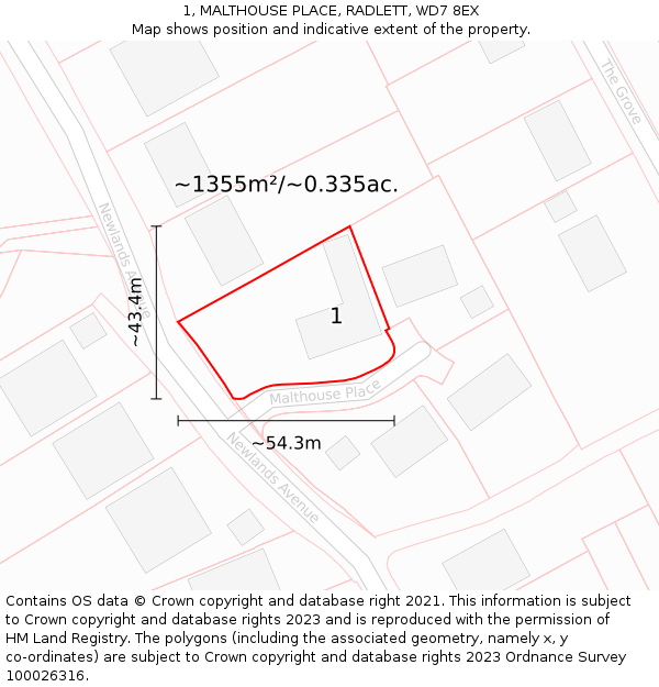 1, MALTHOUSE PLACE, RADLETT, WD7 8EX: Plot and title map