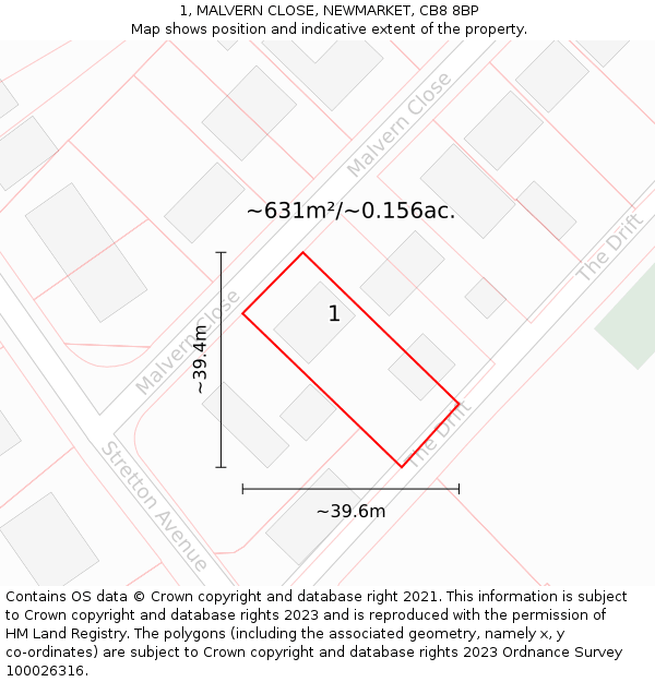 1, MALVERN CLOSE, NEWMARKET, CB8 8BP: Plot and title map