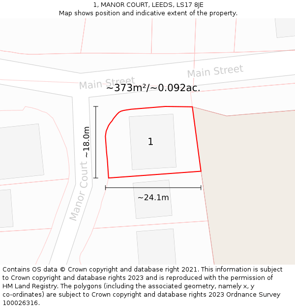 1, MANOR COURT, LEEDS, LS17 8JE: Plot and title map