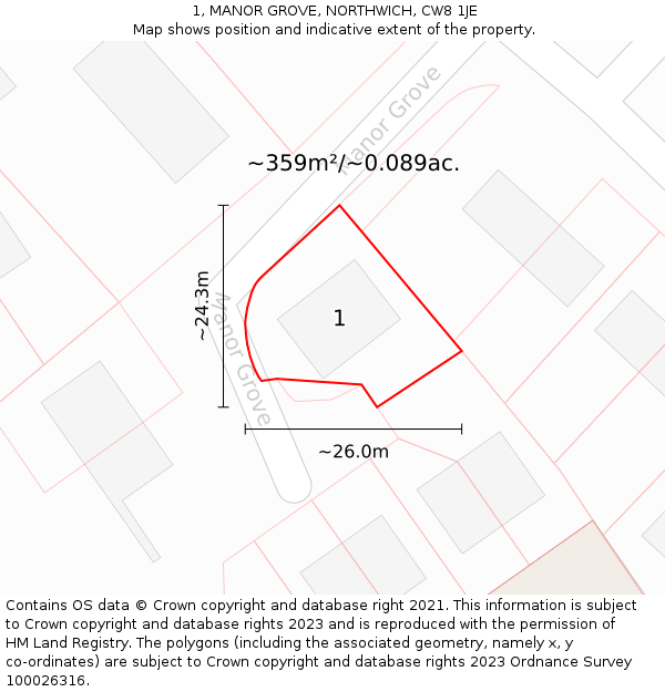 1, MANOR GROVE, NORTHWICH, CW8 1JE: Plot and title map