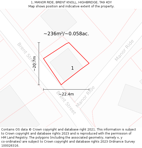 1, MANOR RIDE, BRENT KNOLL, HIGHBRIDGE, TA9 4DY: Plot and title map