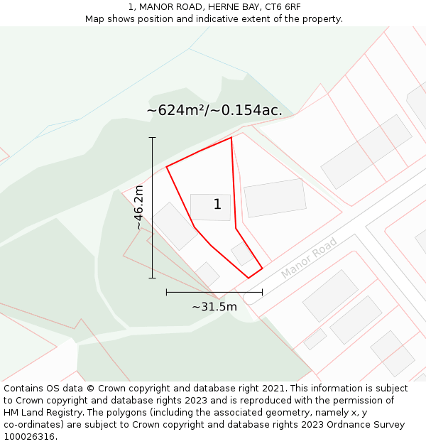 1, MANOR ROAD, HERNE BAY, CT6 6RF: Plot and title map