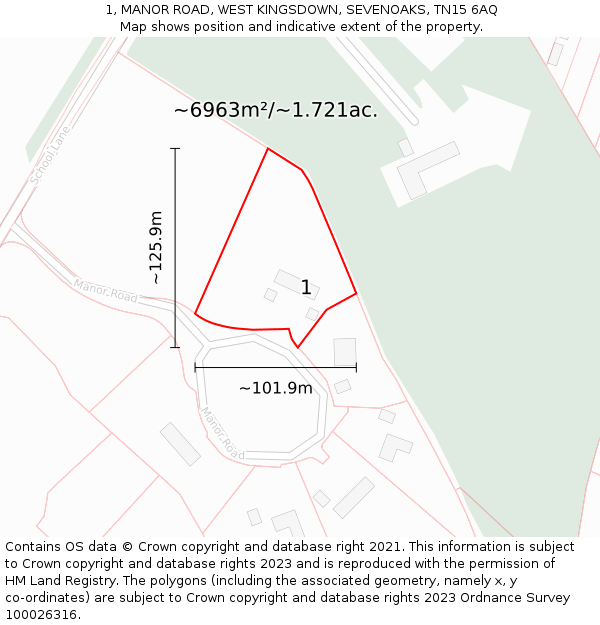 1, MANOR ROAD, WEST KINGSDOWN, SEVENOAKS, TN15 6AQ: Plot and title map