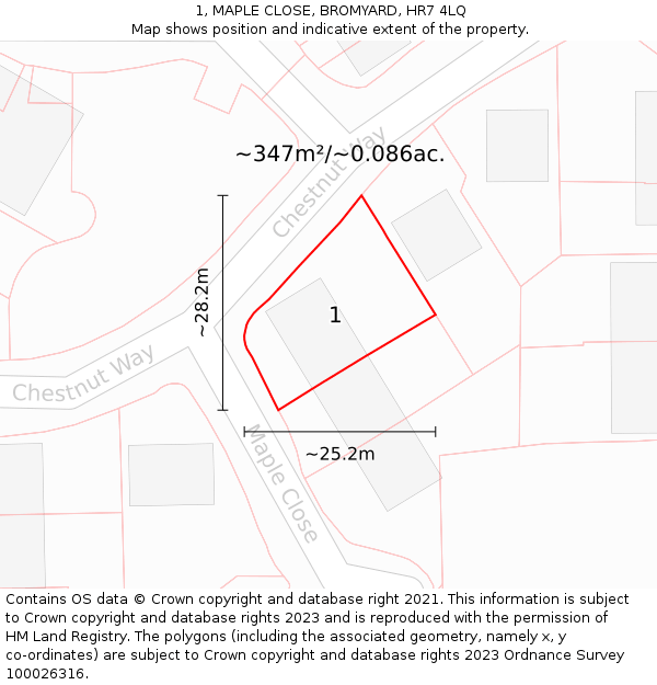 1, MAPLE CLOSE, BROMYARD, HR7 4LQ: Plot and title map