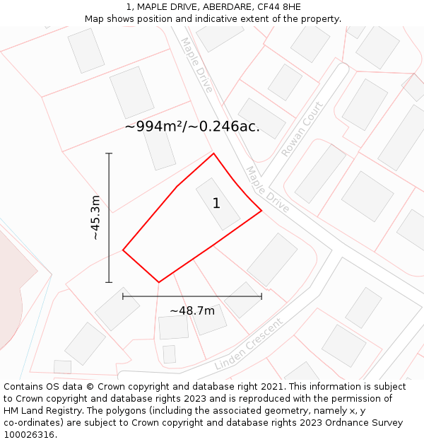 1, MAPLE DRIVE, ABERDARE, CF44 8HE: Plot and title map