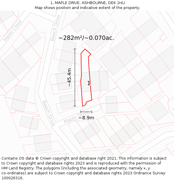 1, MAPLE DRIVE, ASHBOURNE, DE6 1HU: Plot and title map