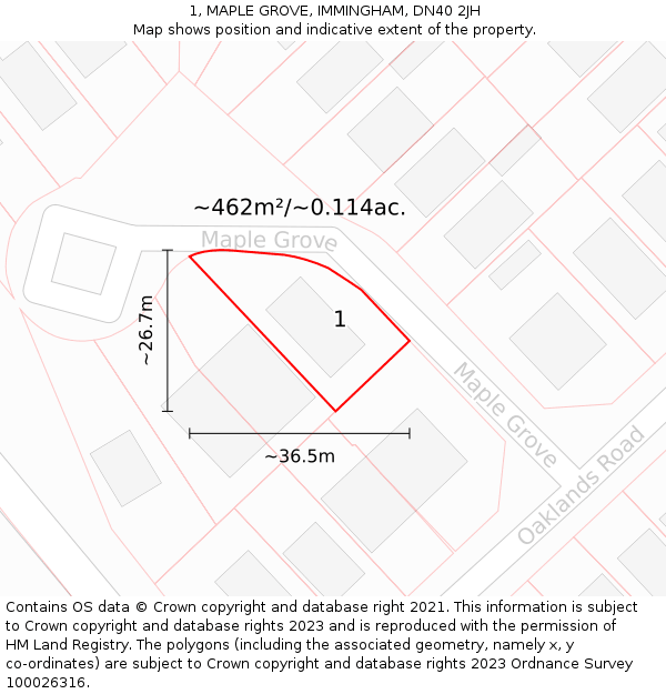 1, MAPLE GROVE, IMMINGHAM, DN40 2JH: Plot and title map