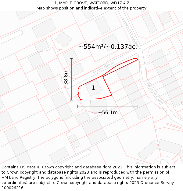 1, MAPLE GROVE, WATFORD, WD17 4JZ: Plot and title map
