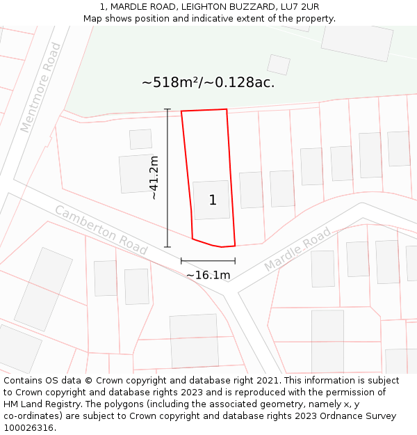 1, MARDLE ROAD, LEIGHTON BUZZARD, LU7 2UR: Plot and title map